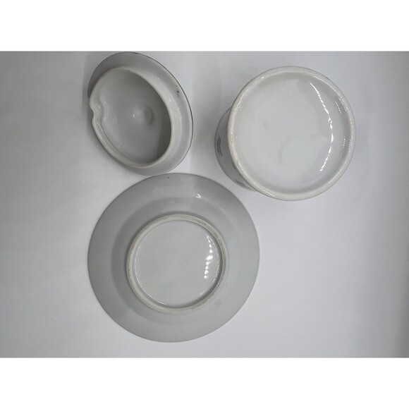 Vtg. White Porcelain Blue Pink Roses Jam Jar Sugar Bowl & Lid Floral UndePlate - Picture 6 of 14